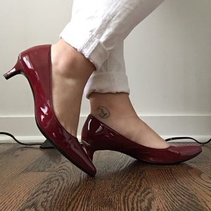 Red Calvin Klein kitten pointed heels